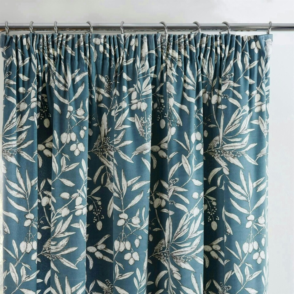 image 1 of Aviary Pencil Pleat Curtains - Blue - 117cm x 229cm