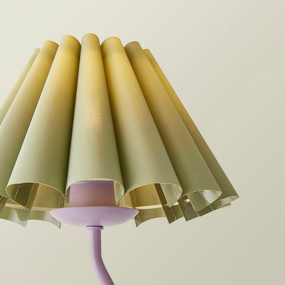 image 1 of ValueLights Wiggle Sage Pleated Scallop Lamp Shade Pale Purple Metal Table Lamp and LED Bulb Purple
