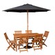 image 10 of Outdoor 6 Person Rectangular Wooden Garden Patio Dining Table Chairs with Black Parasol and Base Set