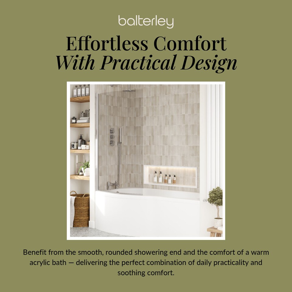 image 1 of 1700 mm Left Hand B Shape Shower Bath with Screen & Front Panel White | White | White | 1695 x 900 x 415mm