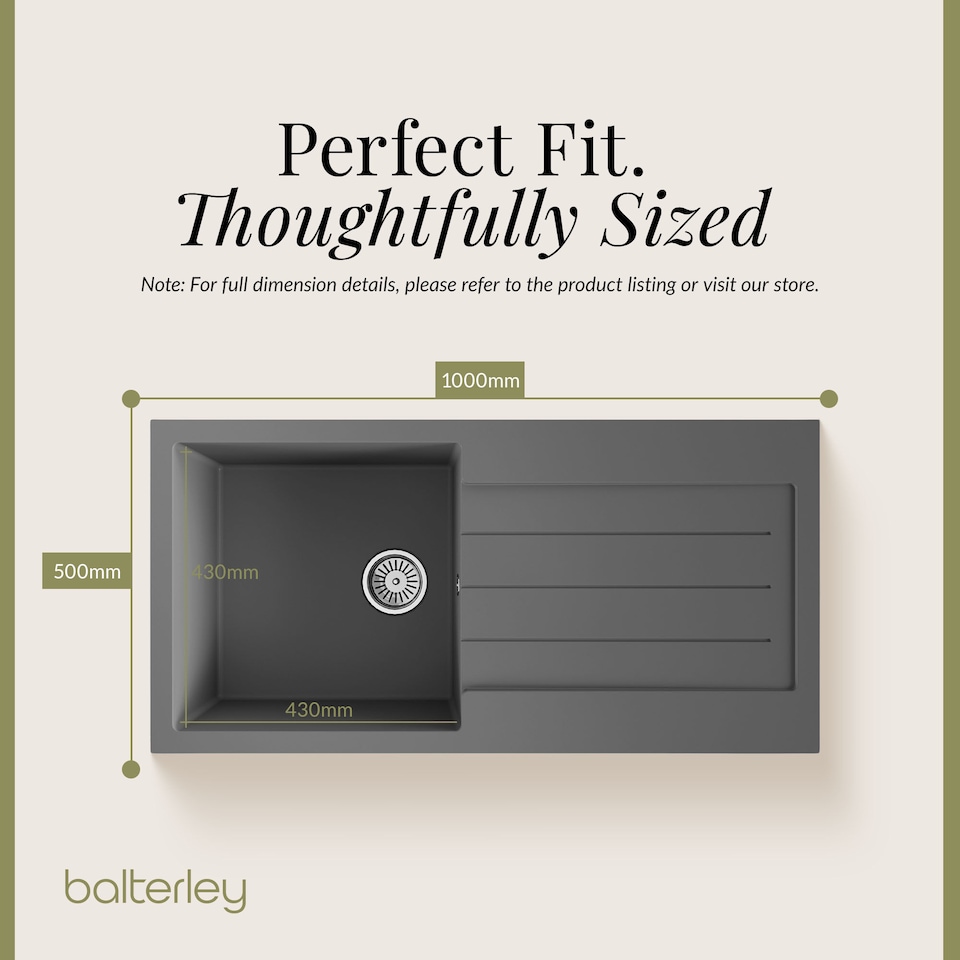 image 1 of Balterley 100cm Kitchen Single Bowl Composite Inset Sink with Overflow & Reversible Drainer