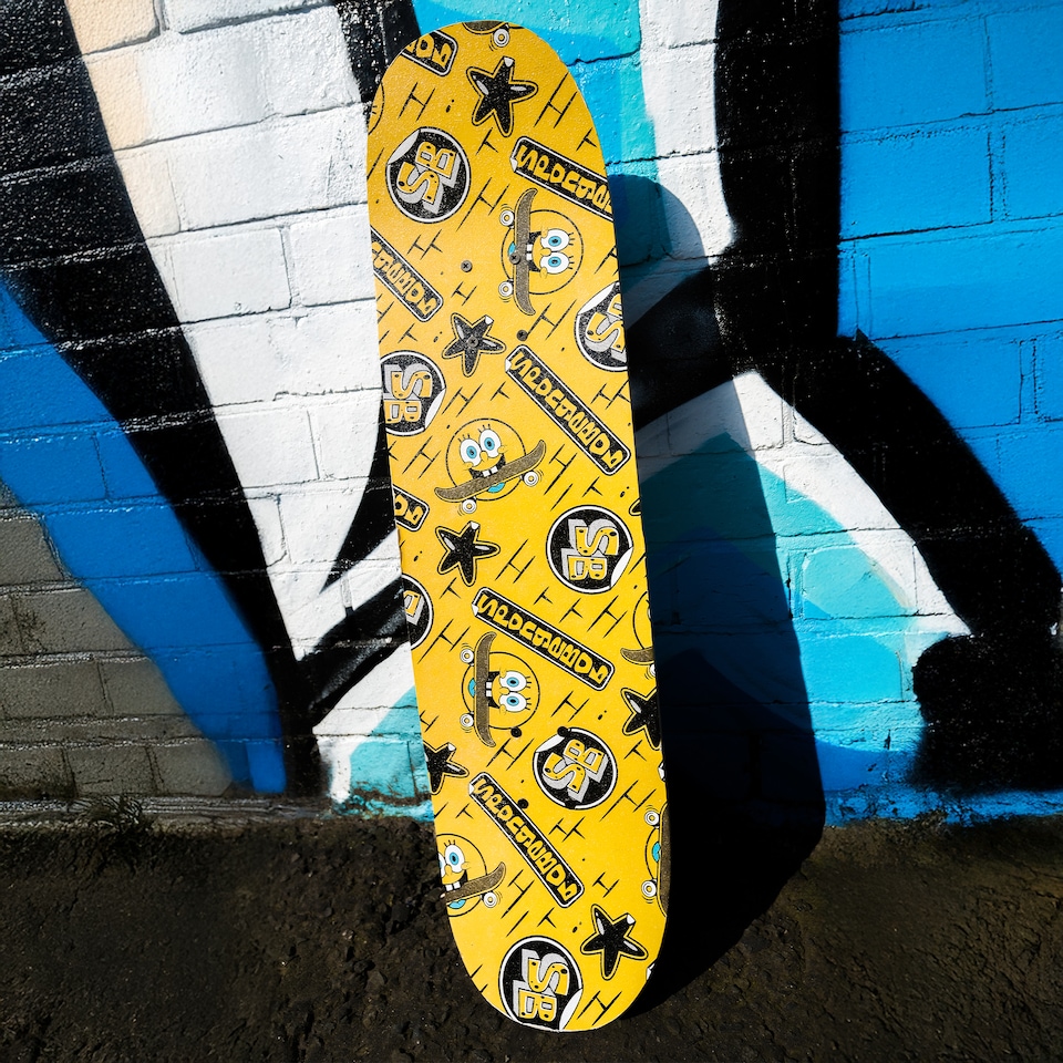 image 1 of Spongebob Squarepants Official Skateboard for Boys or Girls 79cm 7-Ply Double Kicktail Deck Children Kids Age 5+