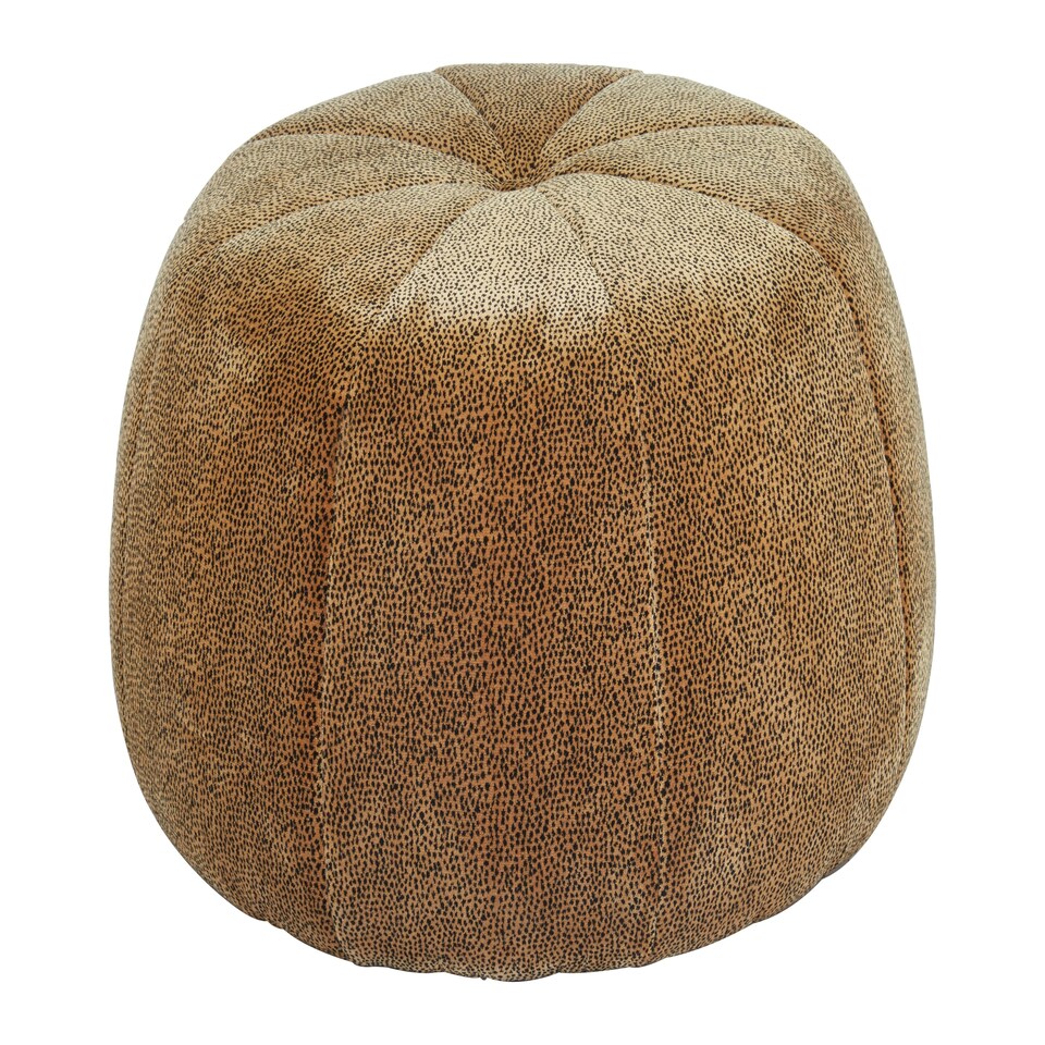 image 1 of Interiors by Premier Leopard Print Pouffe, Round Velvet Footstool with Segmented Design, Luxe Occasional Seating for Living Room Brown