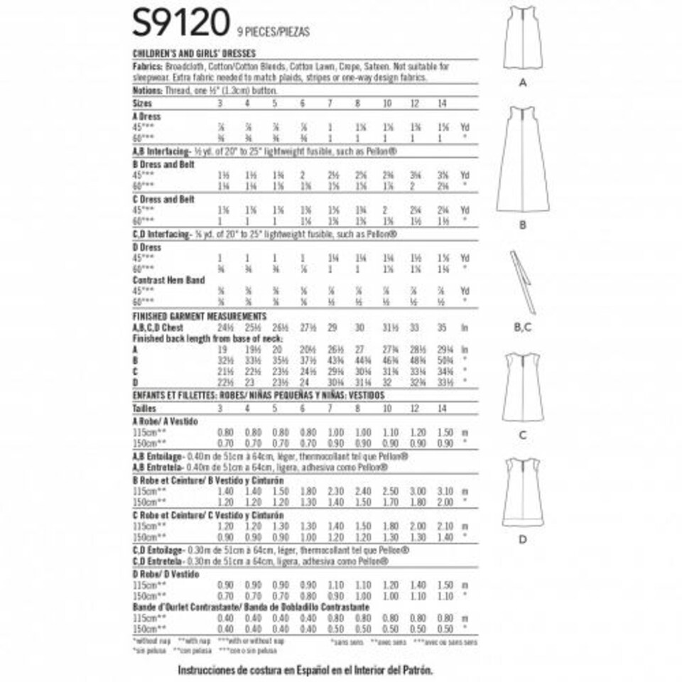 image 1 of Simplicity 9120 Paper Sewing Pattern – Children’s Dress, Size K5 (7–8–10–12–14), Intermediate