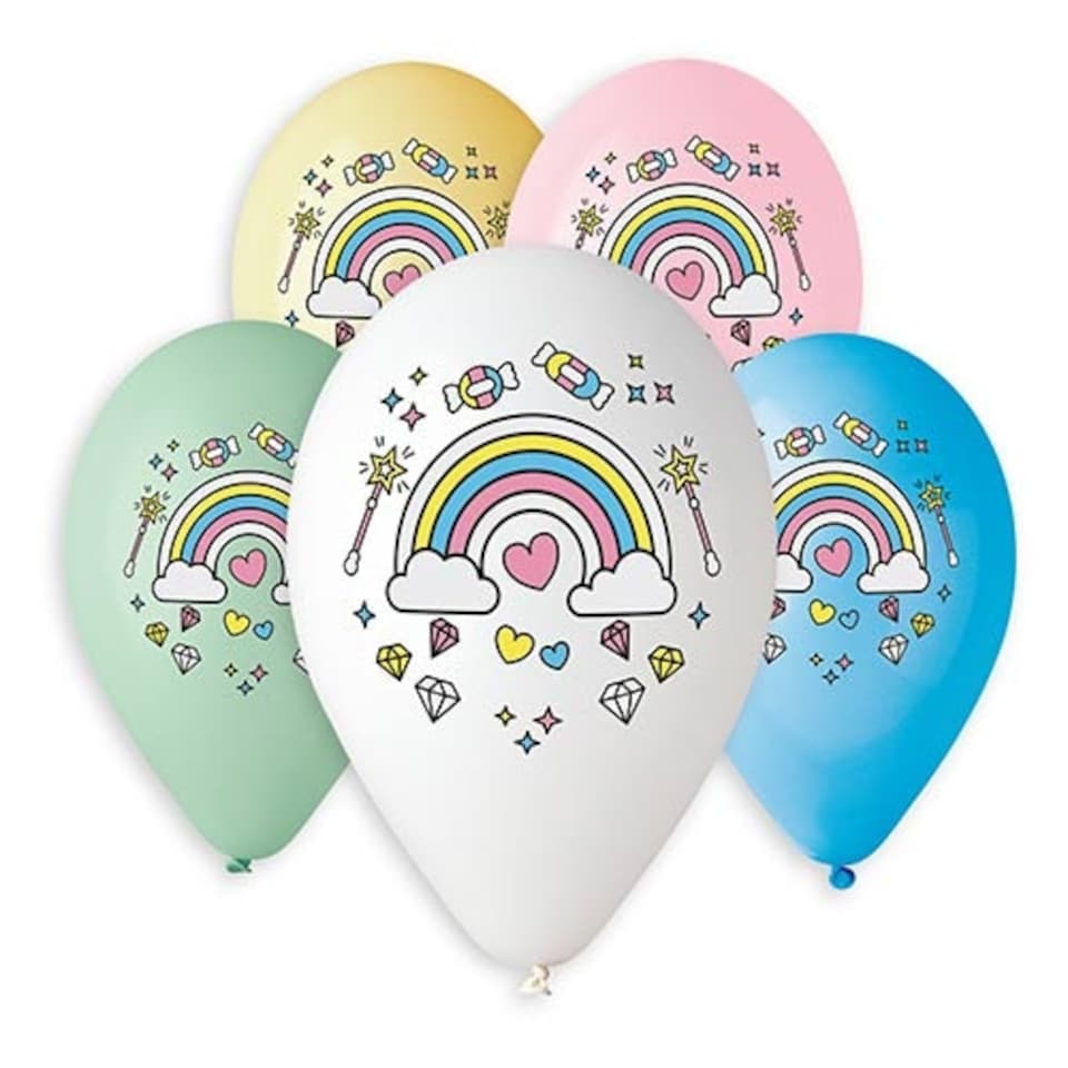 image 1 of Assorted Pastel Colourful Rainbow Latex Balloons 33cm / 13 in - Pack of 6