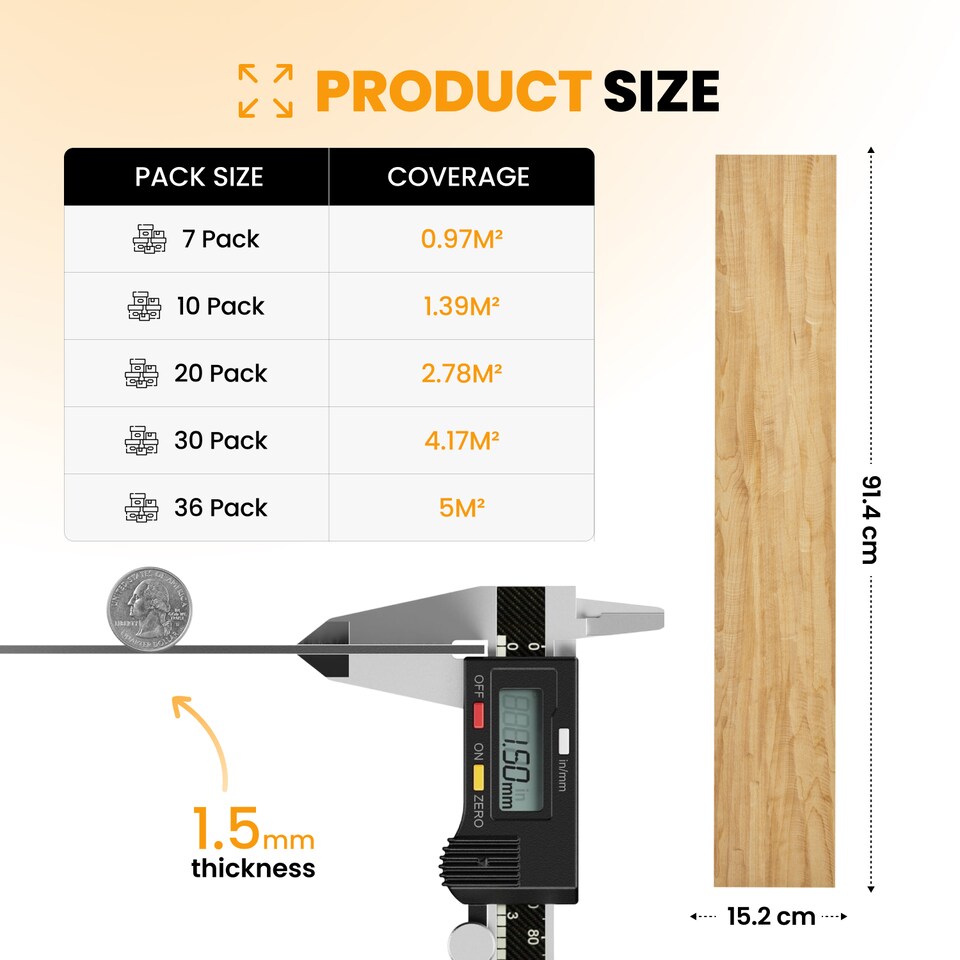 image 1 of NOVECRAFTO Self Adhesive Floor Planks | 36x5.98in (91.4x15.2cm) Each | Peel & Stick Vinyl Flooring | Honey Drift Timber Effect | Waterproof DIY Tiles | Brown | 0.97 sqm