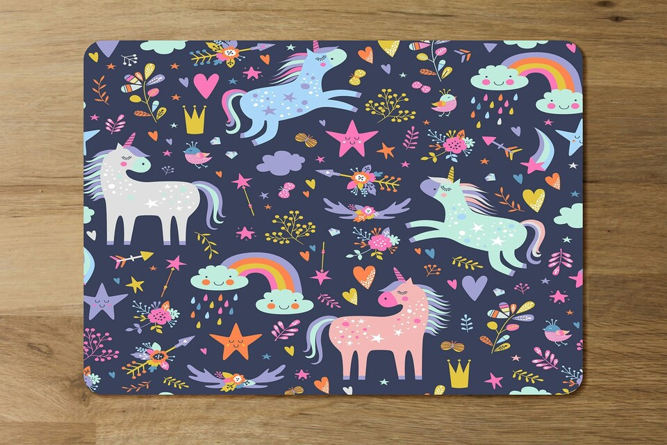image 1 of unicorns on navy (Placemat & Coaster Set)