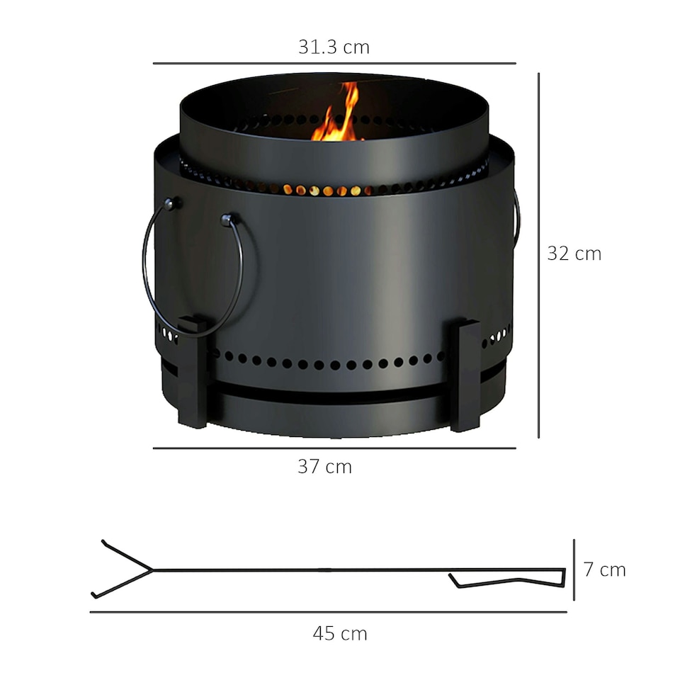 image 1 of Outsunny 37cm Smokeless Wood Burning Firepit Metal Fire Pit, Black