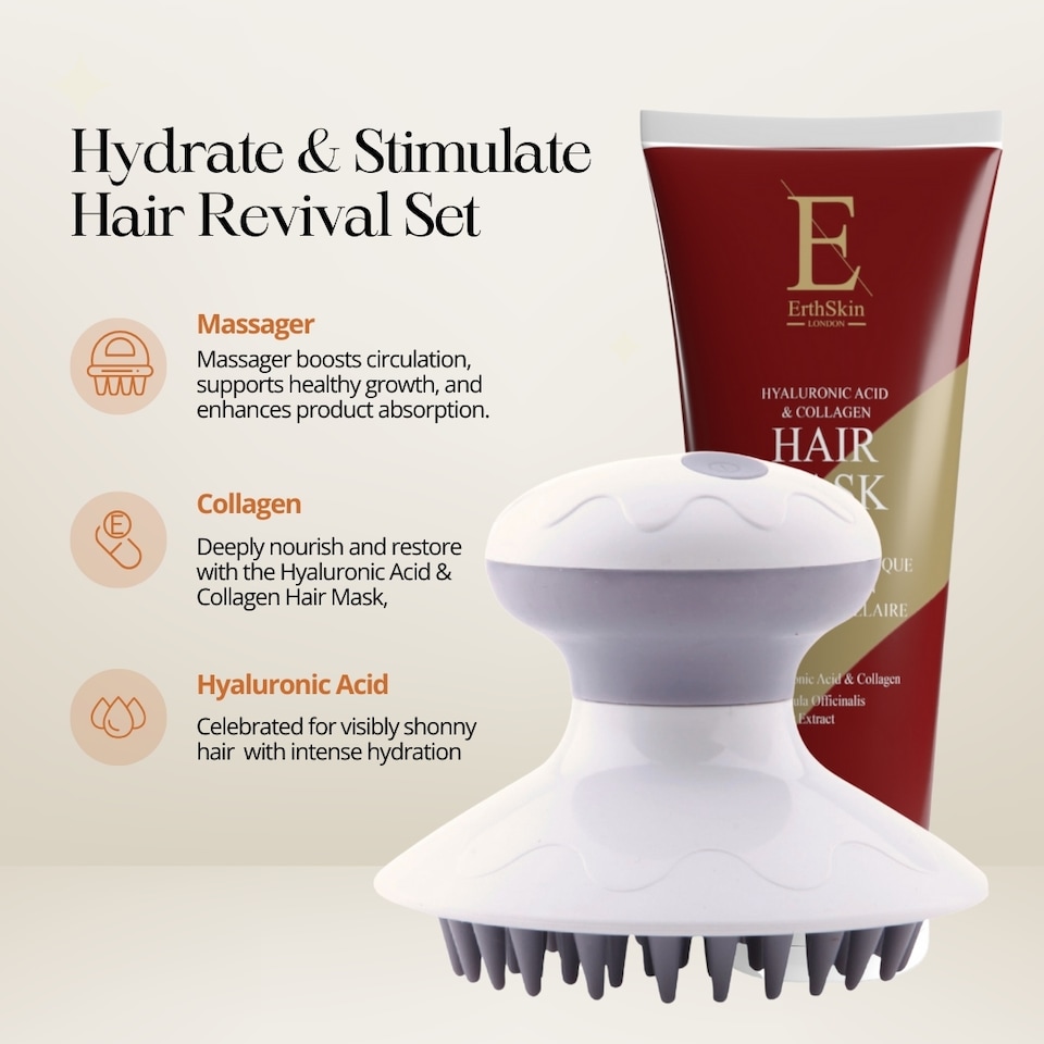 image 1 of Erth Skin London Hyaluronic & Collagen Hair Mask 250ml + Scalp Treatment Pro Massager