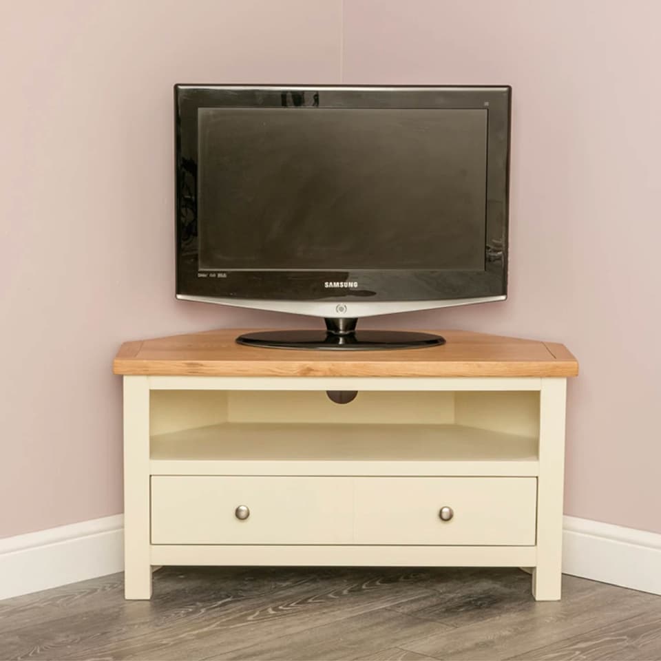 image 1 of Farro Cream 90cm Corner TV  Unit - Fully Assembled - By Roseland Furniture