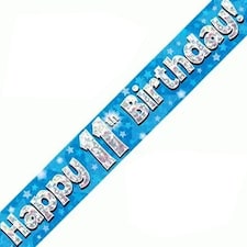Blue Happy 11th Birthday Holographic Foil Banner 274cm