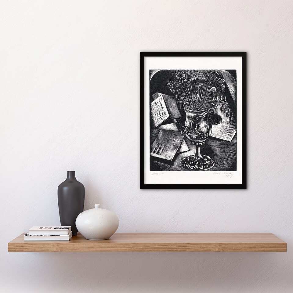 image 1 of Paul Nash Framed Wall Art Print Flower Bouquet Black White Still Life Home Décor