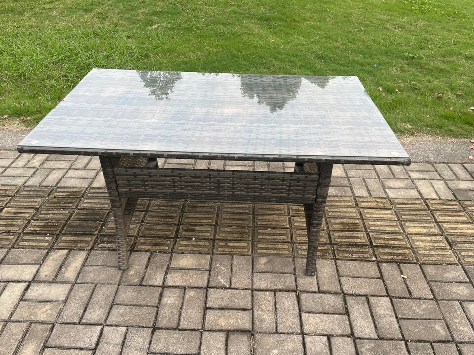 image 1 of Fimous 6 Seater Garden Rattan Furniture Corner Dining Set Rectangular Dining Table Indoor Outdoor Lounge Sofa Set Dark Grey Mixed