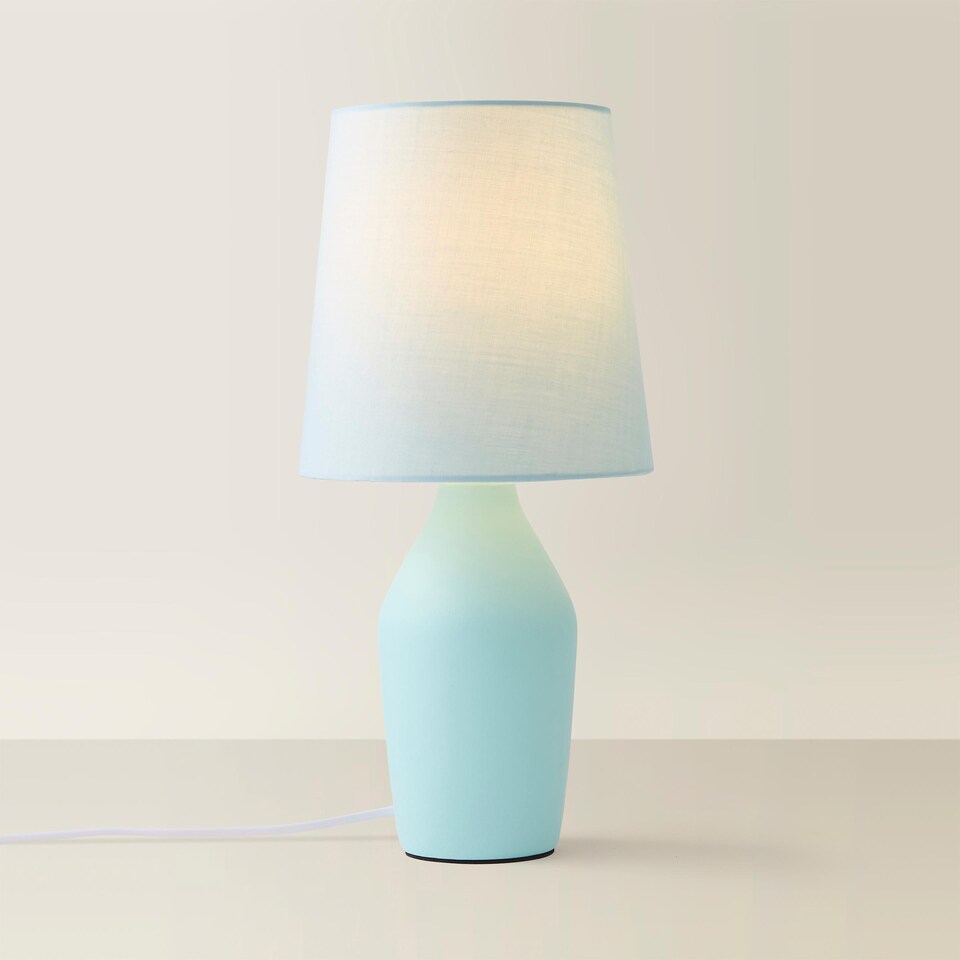 image 1 of ValueLights Arlo Pair of Duck Egg Blue Ceramic Table Lamps with Blue Shades & Bulbs | Blue