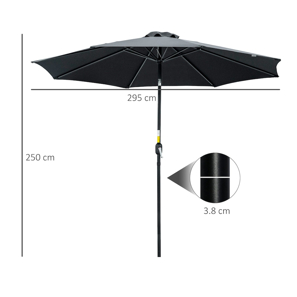 image 1 of Outsunny 3(m) Patio Umbrella Sunshade Canopy with Tilt & Crank Black