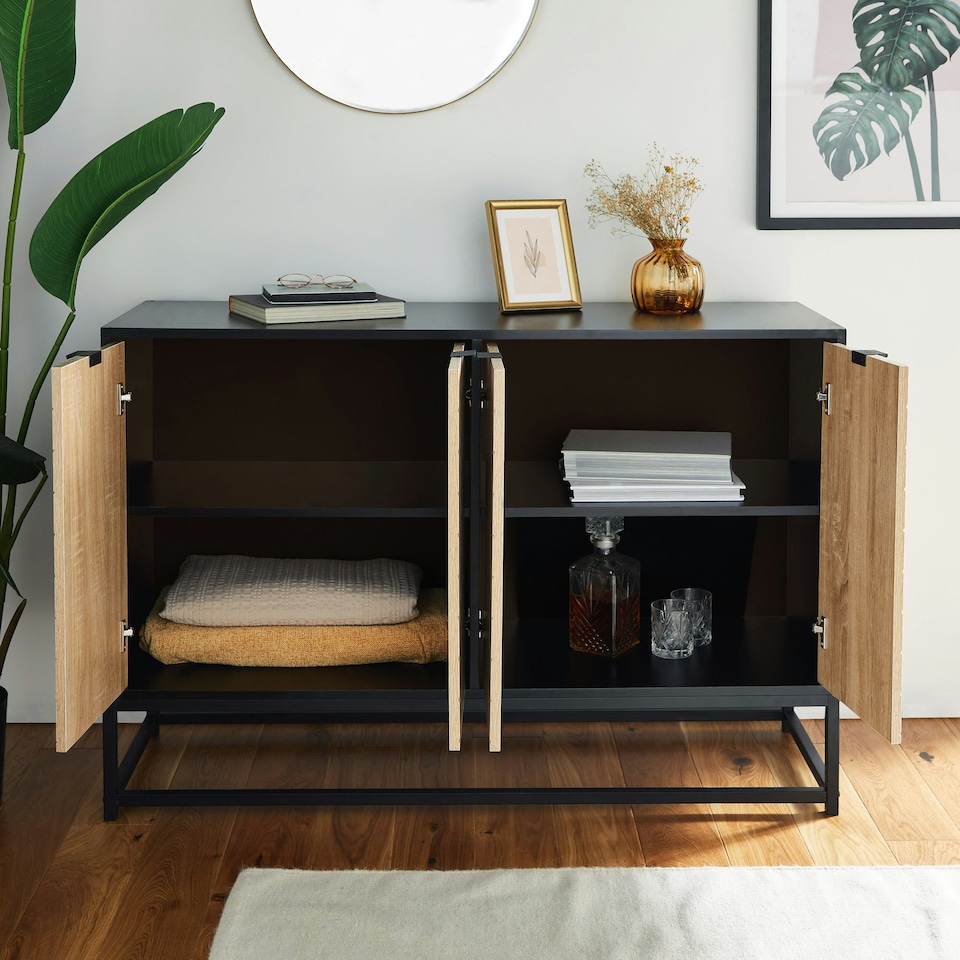 image 1 of VonHaus Industrial Sideboard Storage Cabinet, 4 Doors & 4 Shelves | Black