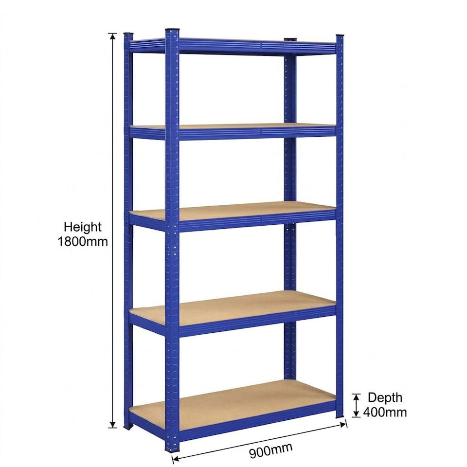 image 1 of Shelving Unit Blue Boltless Heavy Duty 5 Tier  – 180cm Tall, 375kg Capacity Garage Racking