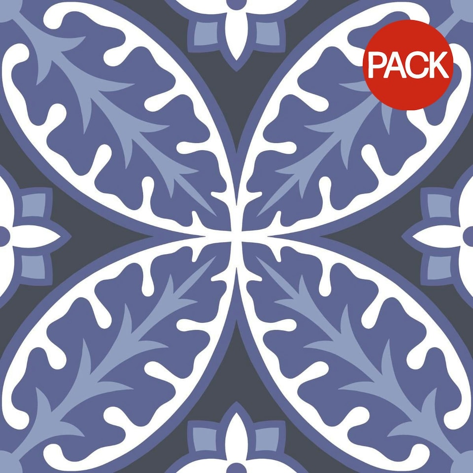 Fine Decor Floorpops Capri Floor Tiles (Pack of 10) - Blue/Black/White - One Size Blue | One Size