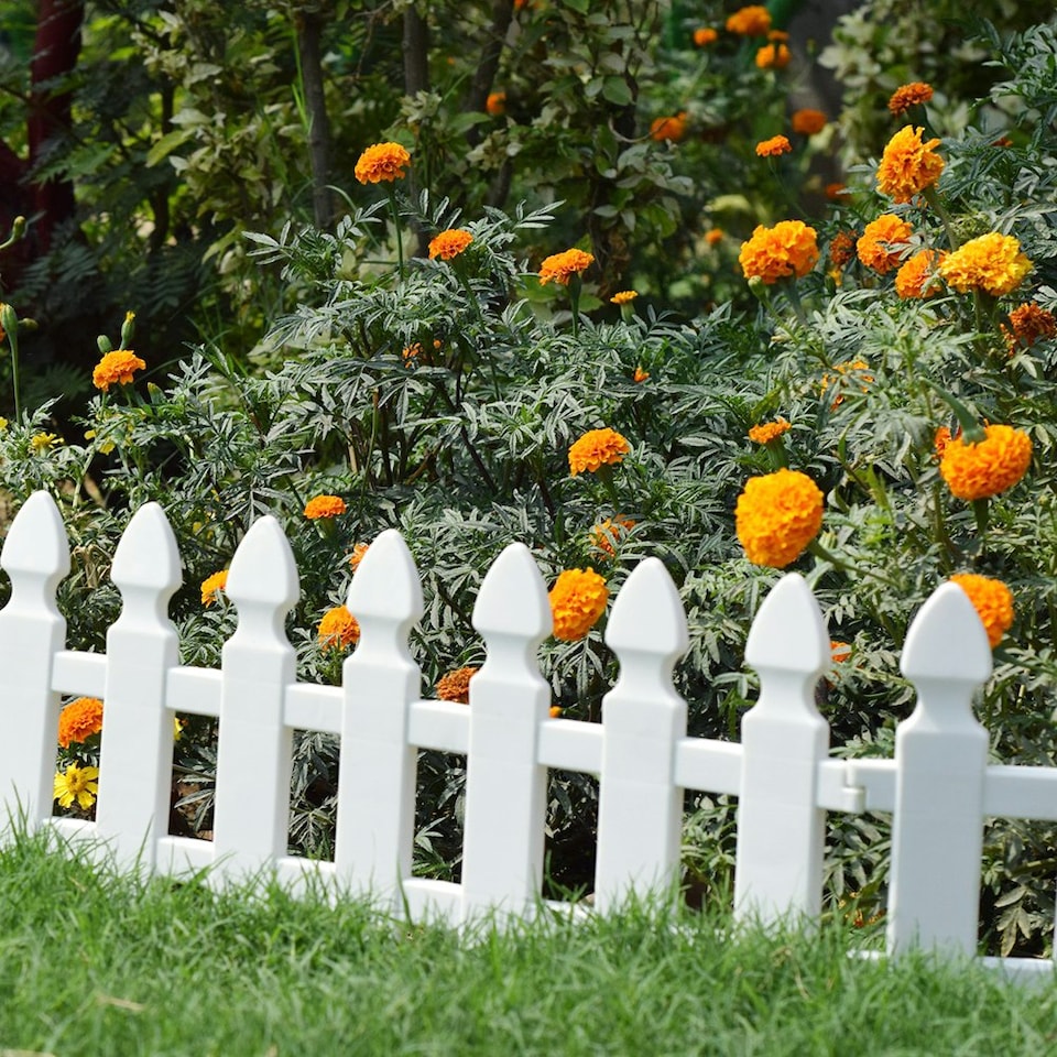 image 1 of Living and Home Plastic Picket Garden Fence Path Border Set of 4 - White | White | 4