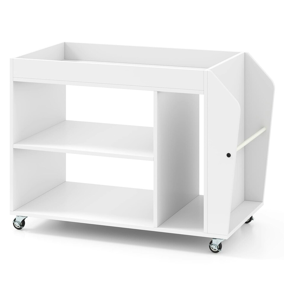 image 1 of COSTWAY Side End Table 3-Tier Bookshelf Rolling Nightstand White