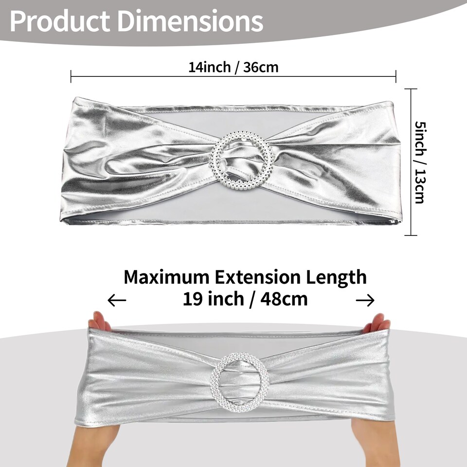 image 1 of 36cm x 13cm Synthetic Fabric Shiny Chair Band with Buckle - 10pcs