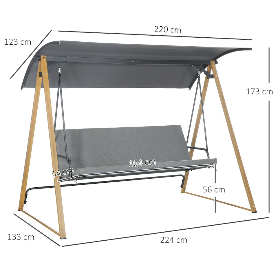 image 1 of Outsunny Garden Swing Bench with Adjustable Canopy and Cushioned Seat
