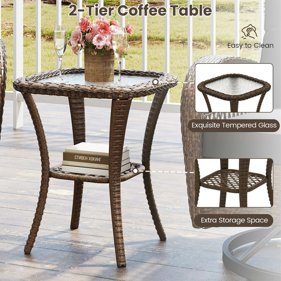 image 1 of COSTWAY 3 Pieces Patio Rattan Bistro Conversation Set Black
