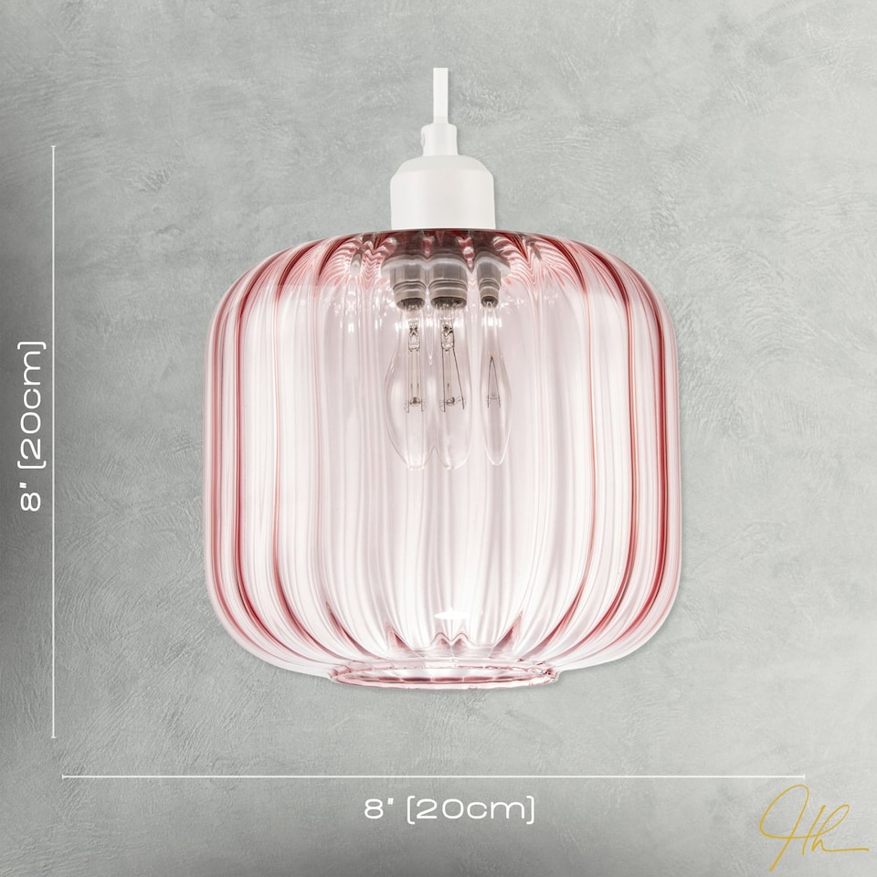 image 1 of Contemporary Soft Pink Glass Wide Ribbed Square Pendant Light Shade