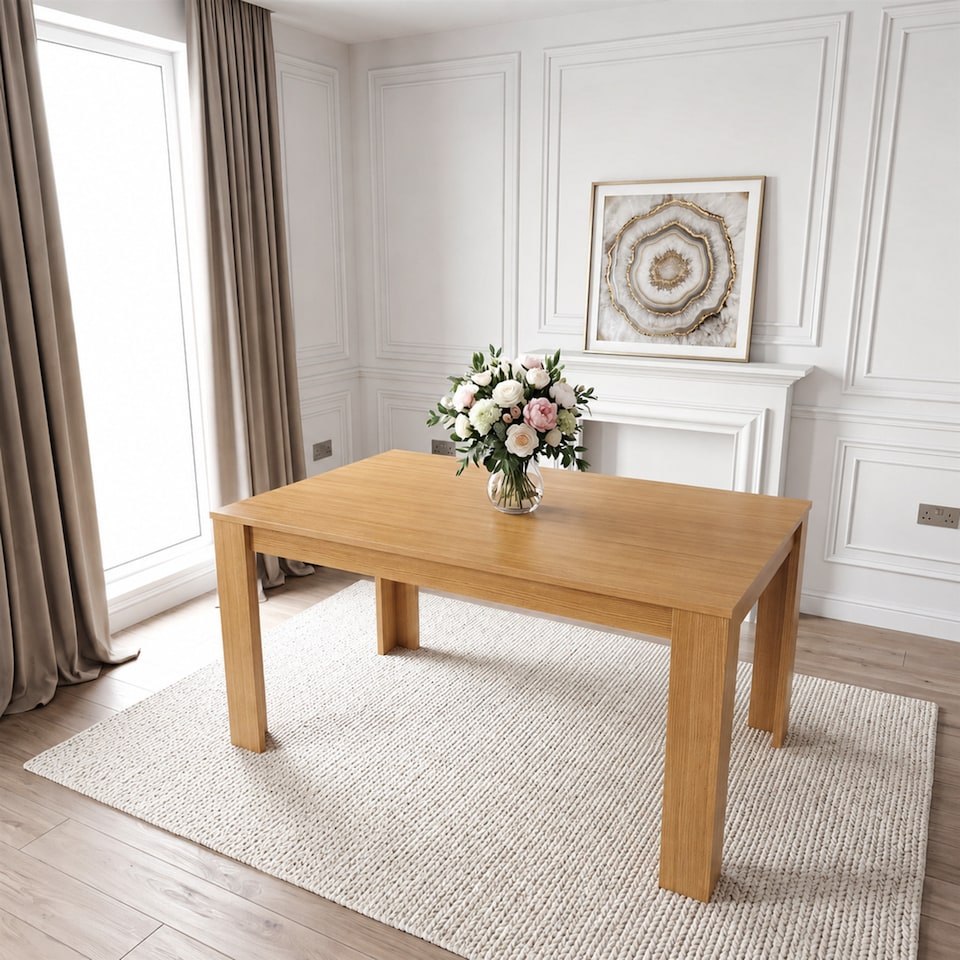 image 1 of Dining Table Beige Wood Kitchen Place for 4 Seats, Dining Table Only (Beige H 75 x L 117 x W 77 cm) | Brown