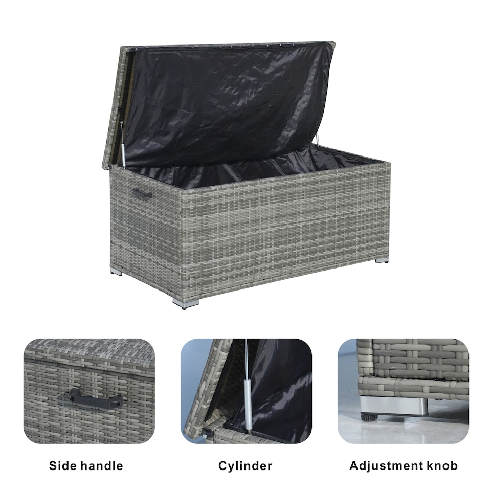 image 1 of Direct Wicker 243L Outdoor Garden Rattan Storage Box, Small Deck Storage Box for Patio, Yard | Grey