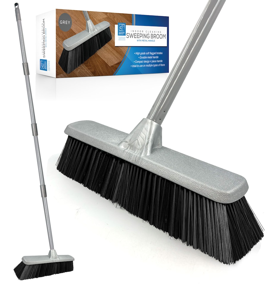 image 1 of Soft Indoor Broom Perfect for Laminate, Vinyl or Wooden Floor with Multi-section Handle and Flagged Bristle