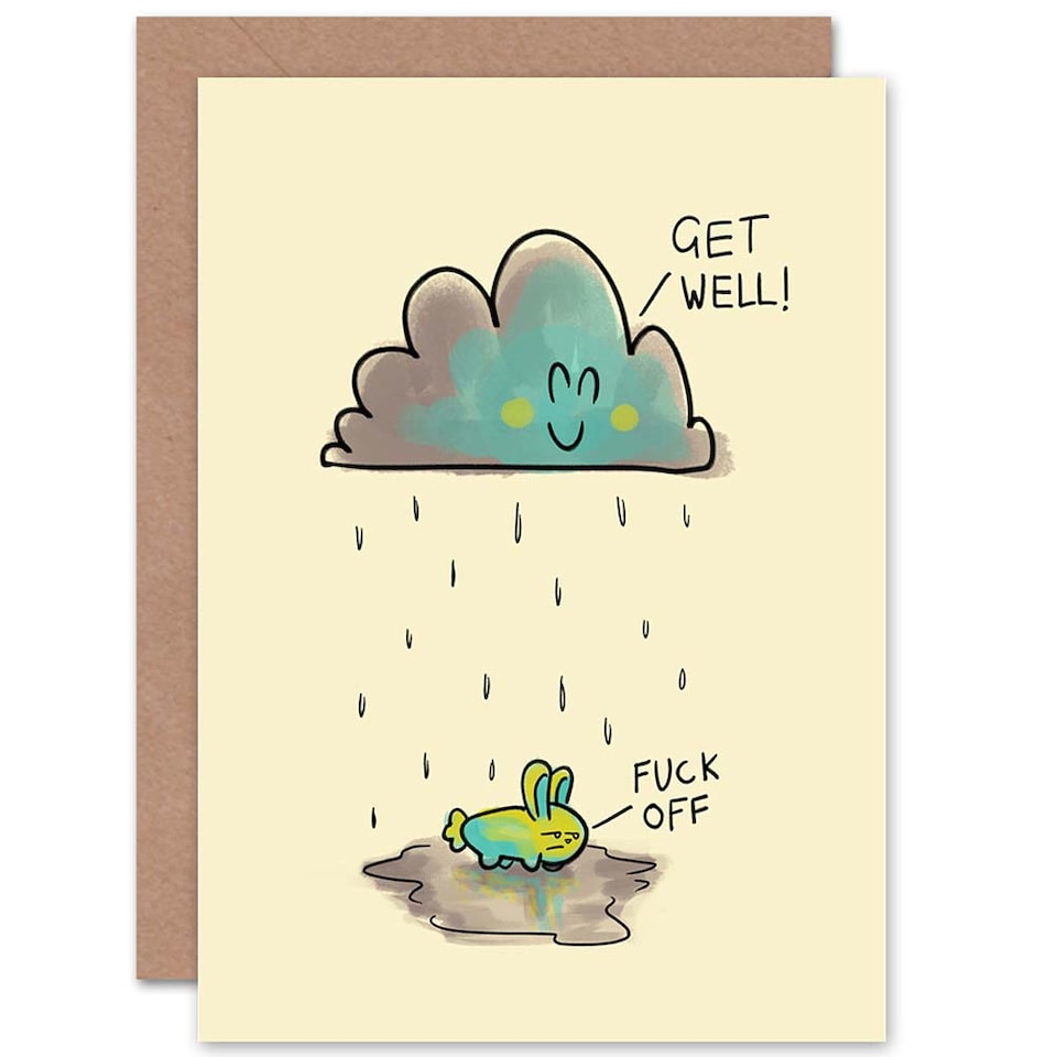 image 1 of Rain Cloud Sad Rabbit Greetings Card