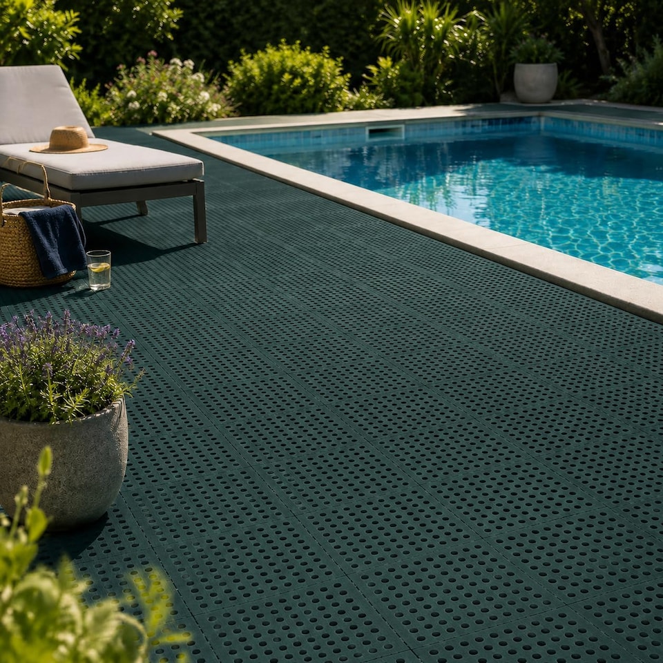 image 1 of Garden Safety Floor Mats – Interlocking EVA Foam Tiles | Green Outdoor Anti-Fatigue Matting with Drainage Holes (16 Sq. Ft)
