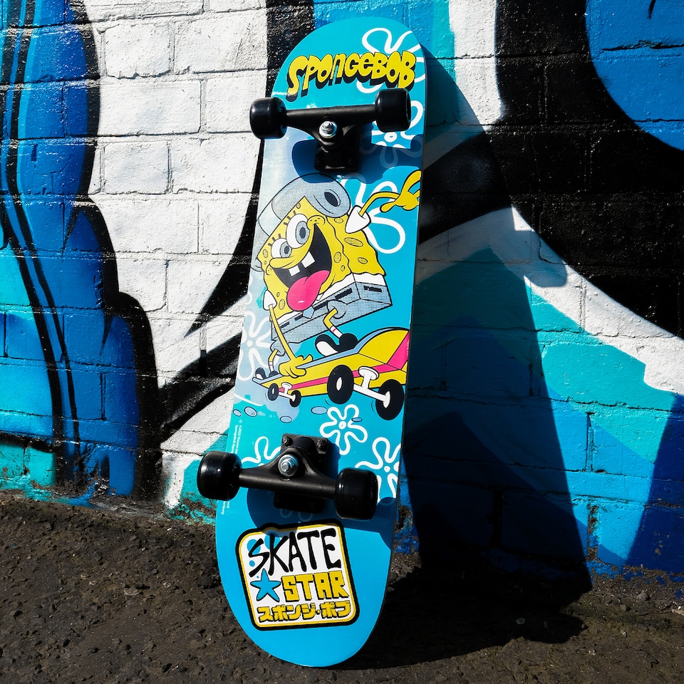 image 1 of Spongebob Squarepants Official Skateboard for Boys or Girls 79cm 7-Ply Double Kicktail Deck Children Kids Age 5+
