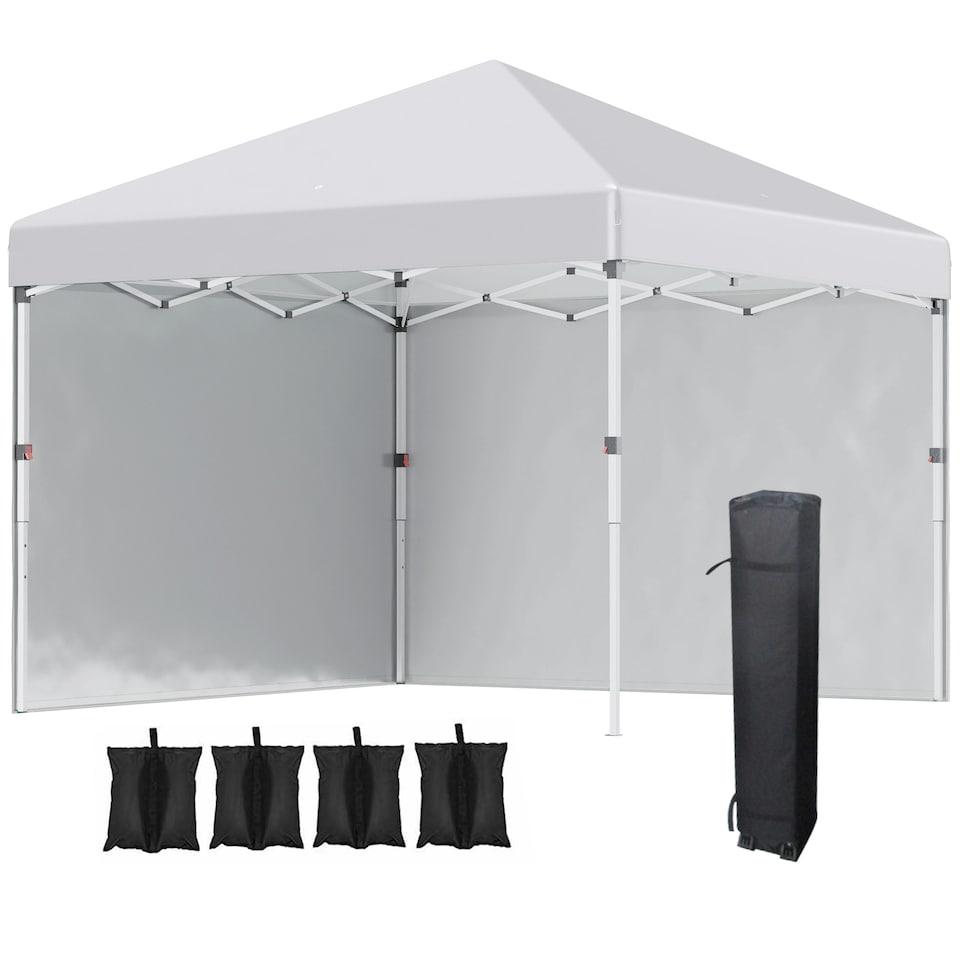 image 1 of Outsunny 3x3 (M) Pop Up Gazebo Party Tent w/ 2 Sidewalls, Weight Bags, White