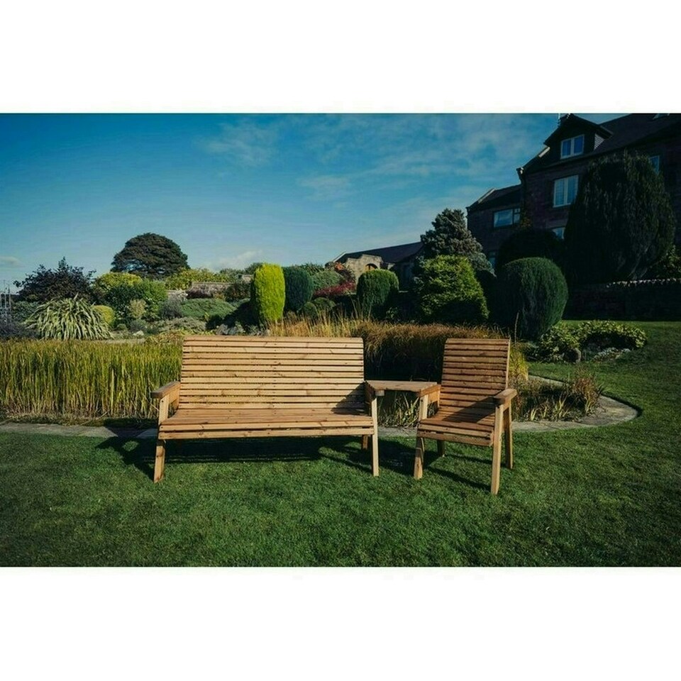 image 1 of Valley 4 Seat Set 1XC 1X3B Angled Tray - Timber - L100 x W270 x H95 cm - Fully Assembled - Set of Waterproof Cushions Included