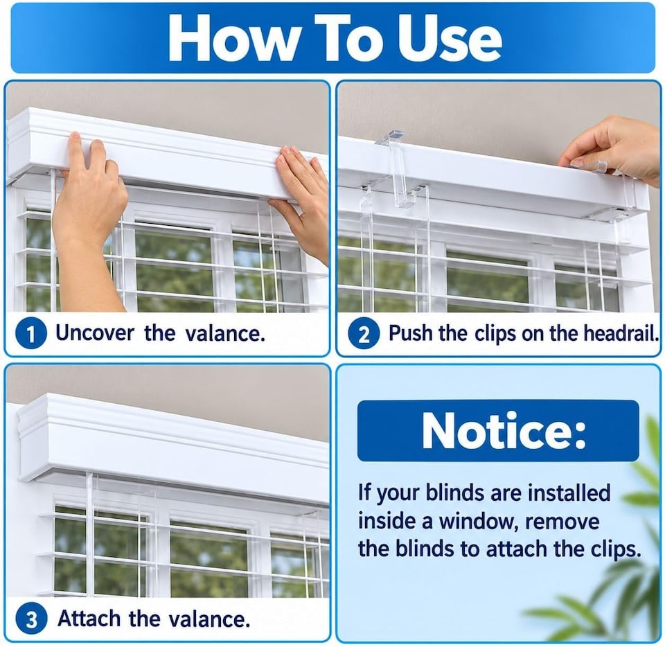 image 1 of 50mm Valance Pelmet Clips for Wood Venetian Blinds Clear Pack of 4