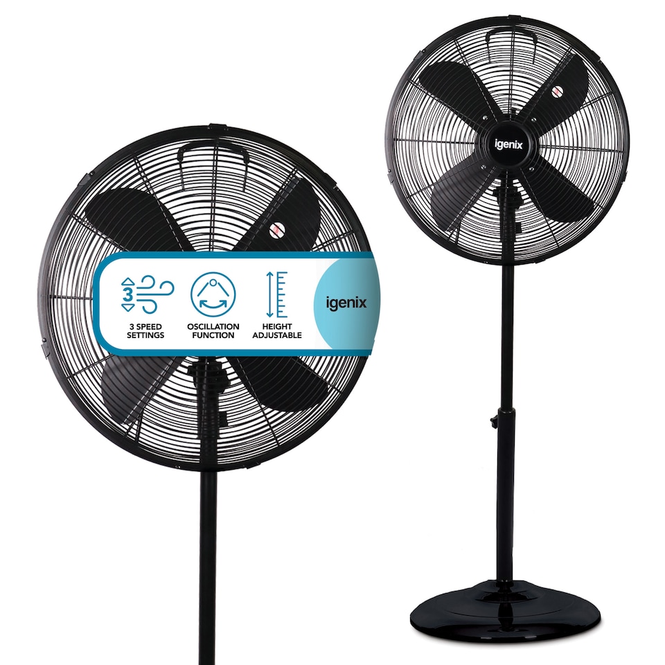 image 1 of Igenix Pedestal Fan, 16 Inch, Oscillating, 3 Speeds, DF1660BL, Black