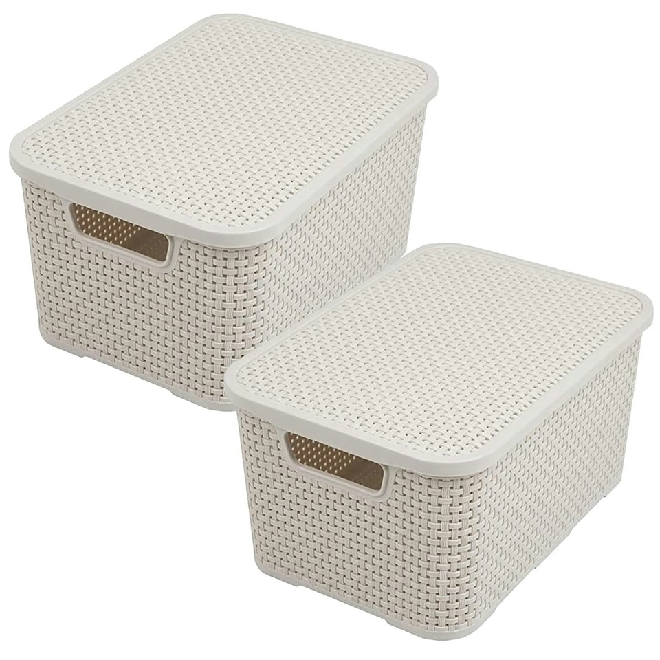 image 1 of 1 x Nature Inspired Cream Home & Office Rattan Effect Storage Basket With Lid Cream