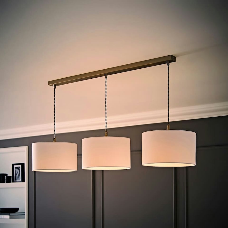 image 1 of ValueLights Shaw Brushed Chrome 3 Drop Bar Lamp Holder White Shades | White