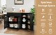 image 8 of VILUXE Mobile Kitchen Island with Foldable Worktop, Drawer, Adjustable Cabinets, 3 Door Spice Racks, Towel Rail and 5 Wheels, Black and Natural Wood