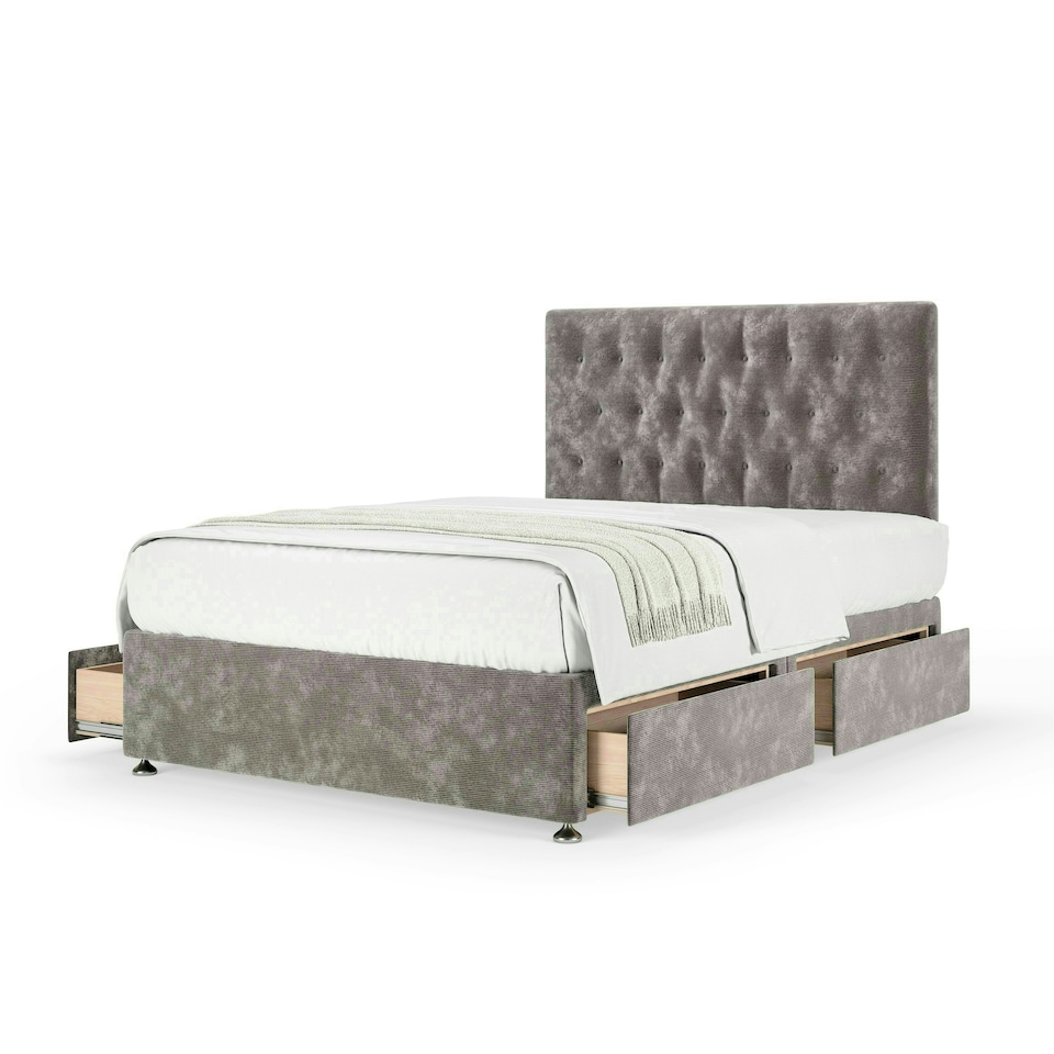 image 1 of Neptune Spring Silver Chenille 4 Drawer Divan Set And Lona Headboard Super King