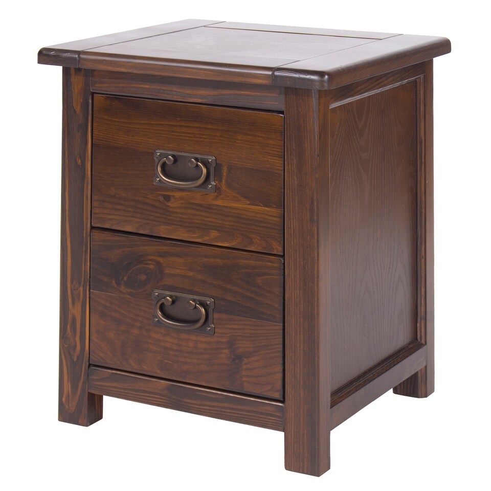 image 1 of Boston Handcrafted 2 Drawer Bedside Cabinet - Dark Brown Lacquer Finish, Colonial Design | Brown | Dark Brown | One Size | 1