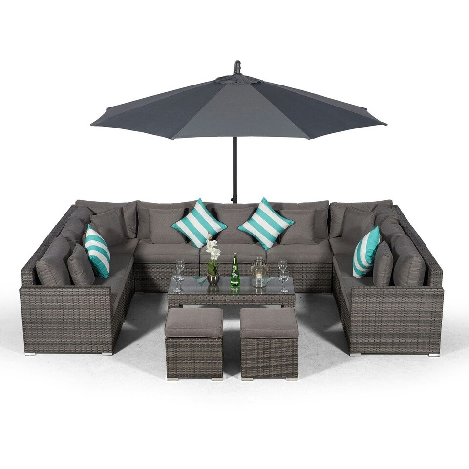 image 1 of Havana 9 Seat Rattan Sofa Conversation Set w/ Coffee Table and 2 Stools Grey | Grey