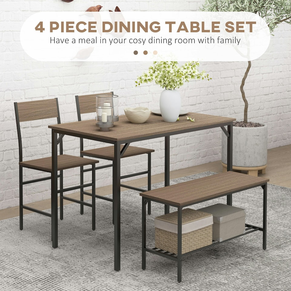 image 1 of HOMCOM Dining Table and Chairs Set of 4 with 2 Chairs Bench for Kitchen Grey