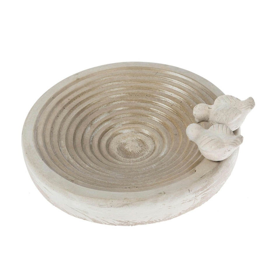 image 1 of Homescapes White Round Concrete Birdbath Heavyweight with Love Birds Decoration