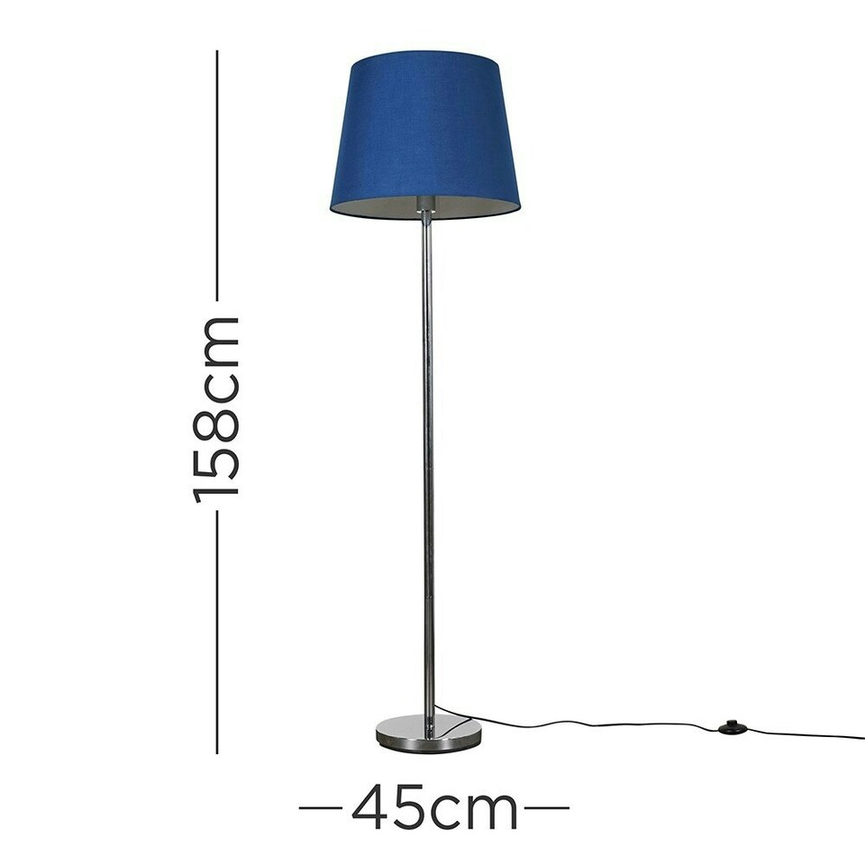 image 1 of ValueLights Modern Polished Chrome Metal Standard Floor Lamp With Navy Blue Shade