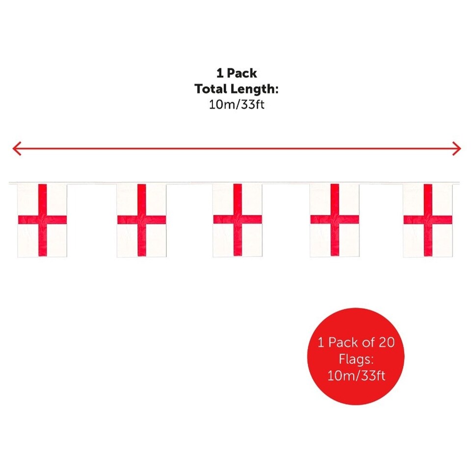 image 1 of Pack of 12 Large 5ft x 3ft England Flag & Bunting Red | One Size