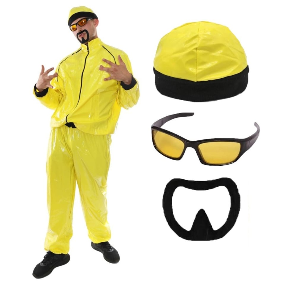 image 1 of 90's Rapper Costume - Yellow Hat, Glasses & Goatee Yellow | XL