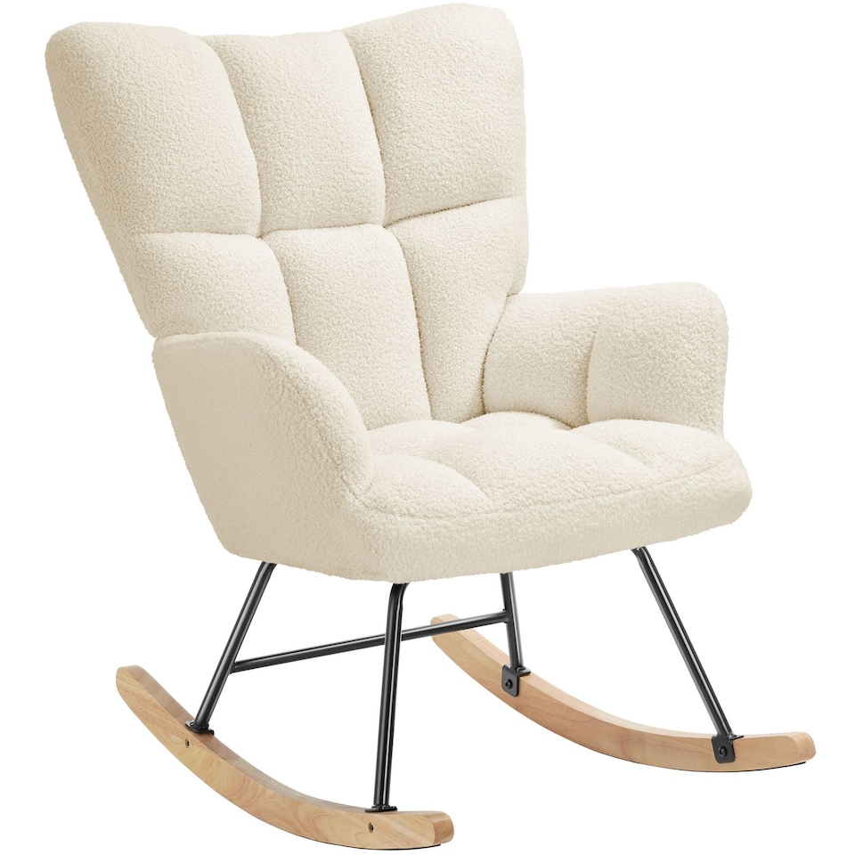 image 1 of Rocking Chair Torve with Plush Padding, Quilted Pattern and Wooden Runners | Cream | beige bouclé | One Size | 1